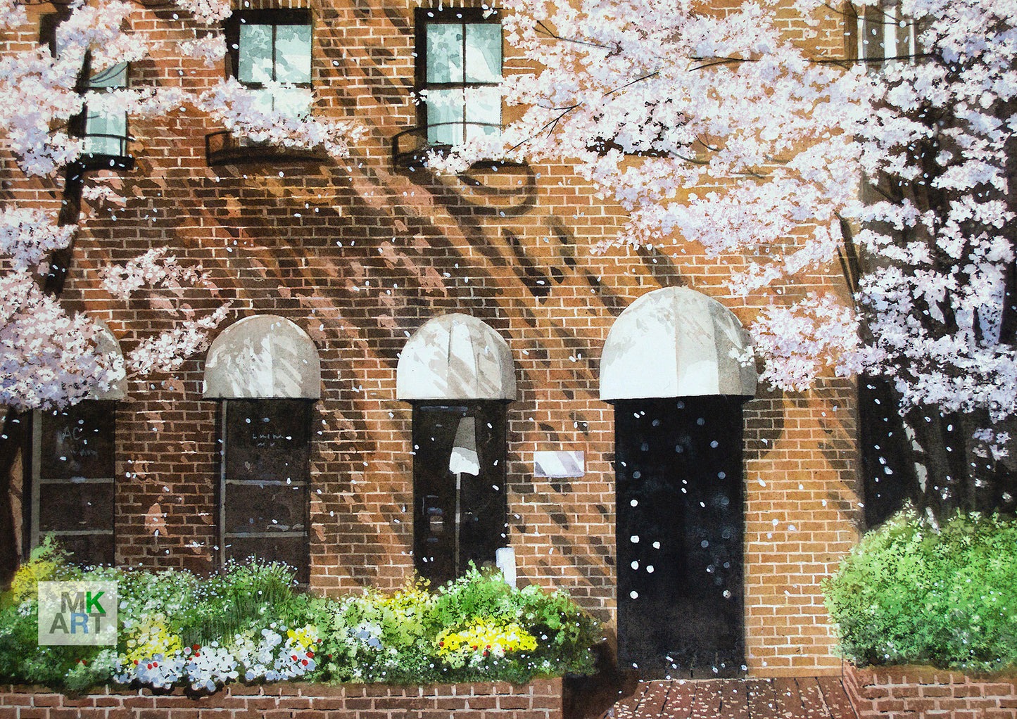 2.桜とレンガの建物