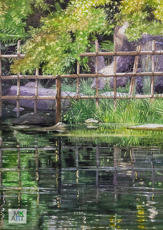 0. Bamboo fence and pond