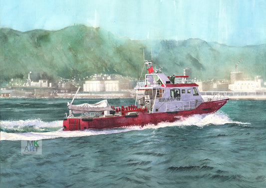 3. 風上へ進む消防艇/ Fire boat going upwind