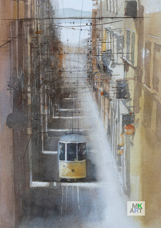 SK.路地を走るトラム / Tram running down the alley